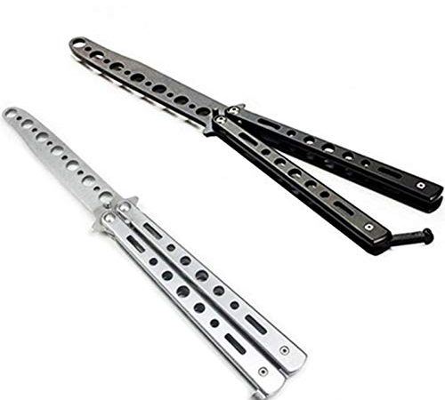 Butterfly knife, 2 Pack Practice Knives Trainer Martial Arts Practice Swords Steel Metal Folding Training Knife Tool Unsharpened for Men Boys Kids CSGO