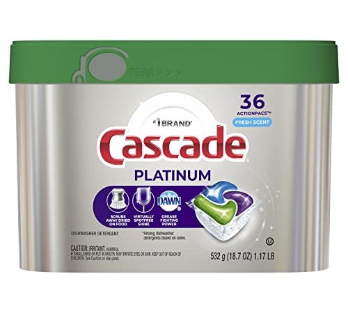 Cascade Platinum Dishwasher Pods, ActionPacs Dishwasher Detergent with Dishwasher Cleaner Action, Fresh Scent, 36 count