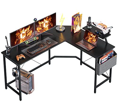 Cubiker 59.1" L-Shaped Gaming Desk, Home Office Computer Desk with Monitor Stand, Black