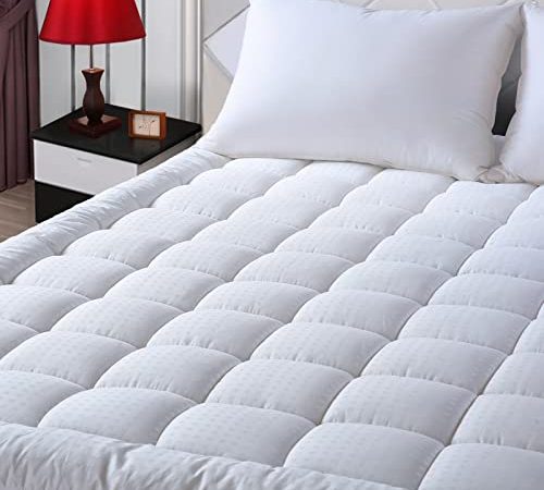 EASELAND Queen Size Mattress Pad Pillow Top Mattress Cover Quilted Fitted Mattress Protector Cotton Top 8-21" Deep Pocket Cooling Mattress Topper (60x80 Inches, White)