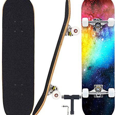 Geelife Pro Complete Skateboards for Beginners Adults Youths Teens Kids Girls Boys 31"x8" Skate Boards 7 Layers Canadian Maple Double Kick Concave Longboards (Nebulae) …