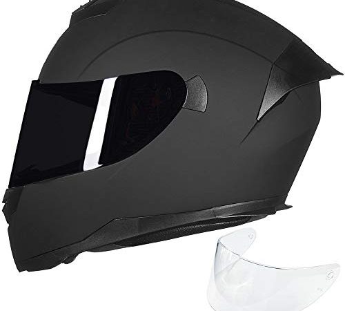 ILM Full Face Motorcycle Helmet for Motocross Street Bike DOT Certified 2 Visors Model-317(Matte Black, M)