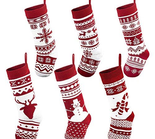 JOYIN 6 Pack 18" Knit Christmas Stockings, Large Rustic Yarn Xmas Stockings for Family Holiday Decorations