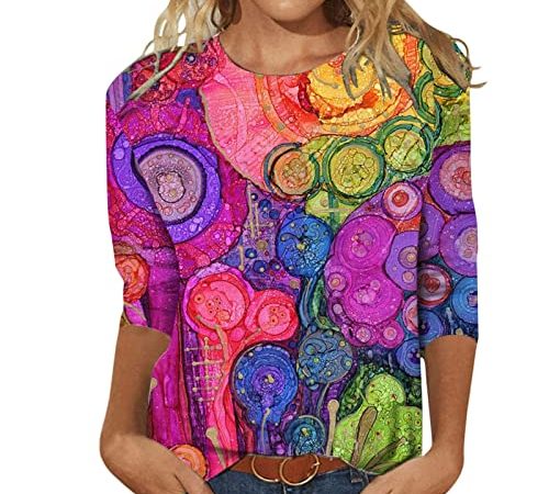 KIKX0DE My Orders Crewneck Shirt Womens 3/4 Sleeve Cute Casual Print Trendy Blouses Three Guarter Length T Shirt Summer Pullover XX-Large 2-Purple