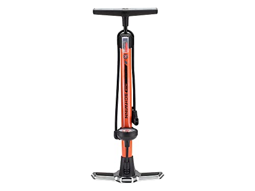 Schwinn Air Center Plus Floor Bike Pump, Gauge Fits Schrader and Presta Valve Types, Orange