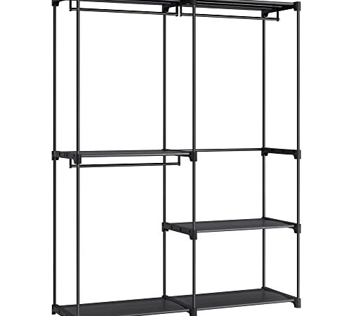 SONGMICS Clothes Rack, Closet Racks for Hanging Clothes, Clothes Wardrobe with 3 Hanging Rods and Shelves, 16.9 x 54.3 x 71.7 Inches, Freestanding Closet Wardrobe Rack, Black URYG025B02