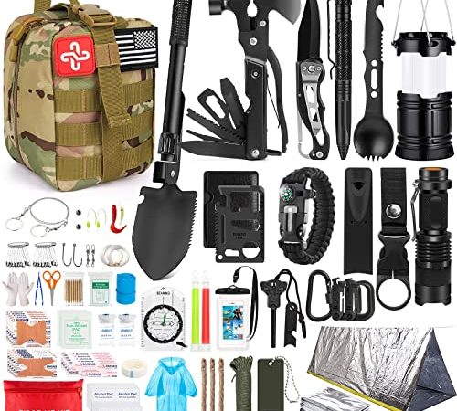 Survival Kit, 250Pcs Survival Gear First Aid Kit with Molle System Compatible Bag and Emergency Tent, Emergency Kit for Earthquake, Outdoor Adventure, Hiking, Hunting, Gifts for Men Women