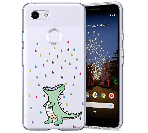 Unov Pixel 3a Case Clear with Design Soft TPU Shock Absorption Slim Embossed Pattern Protective Back Cover for Pixel 3a 5.6 inch (Rainbow Dinosaur)