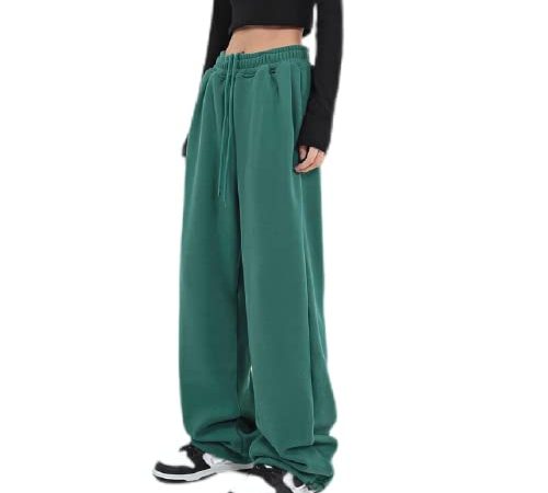Womens Wide Leg Sweatpants Casual Loose Yoga Pants Comfy Lounge Joggers Baggy Sweatpants Pockets Green